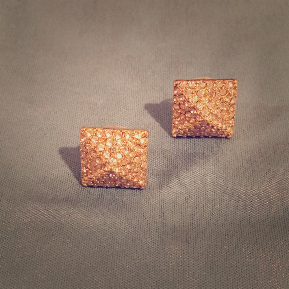 Pave square raised earrings